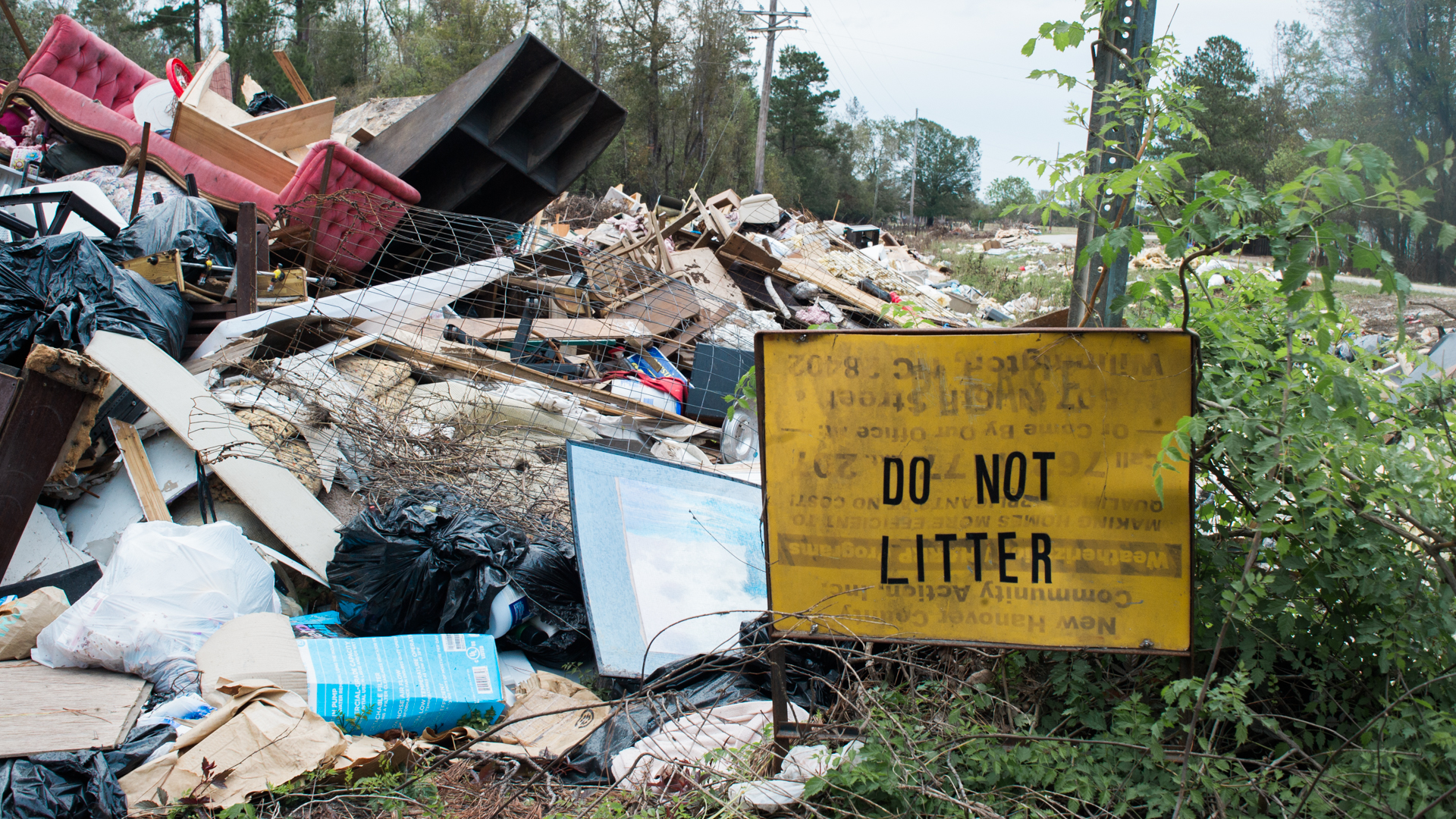 A large pile of debris at off N.C. 53 and Cape Fear Drive, just outside Burgaw, in October. (Port City Daily photo/Mark Darrough)