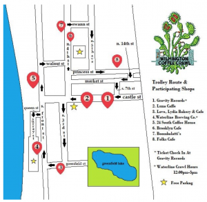 A map of participating vendors for the second Wilmington Coffee Crawl. (Port City Daily photo/Courtesy Wilmington Coffee Crawl)