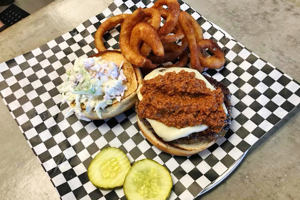 Blue Cow Grille's Carolina Burger with slaw, chili and American Cheese is available at the new restaurant, one of three new spots in downtown Southport. (Port City Daily/Courtesy Blue Cow)