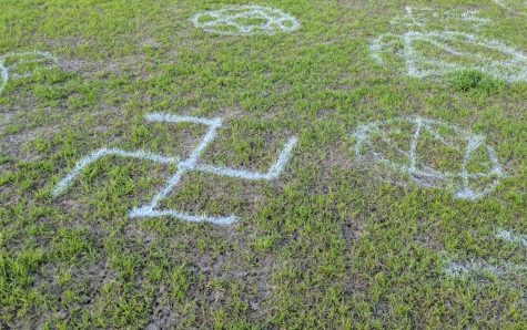 A swastika painted on the field at Flytrap Downs in Wilmington over the weekend. (Port City Daily photo / Courtesy Cape Fear Rugby Club)