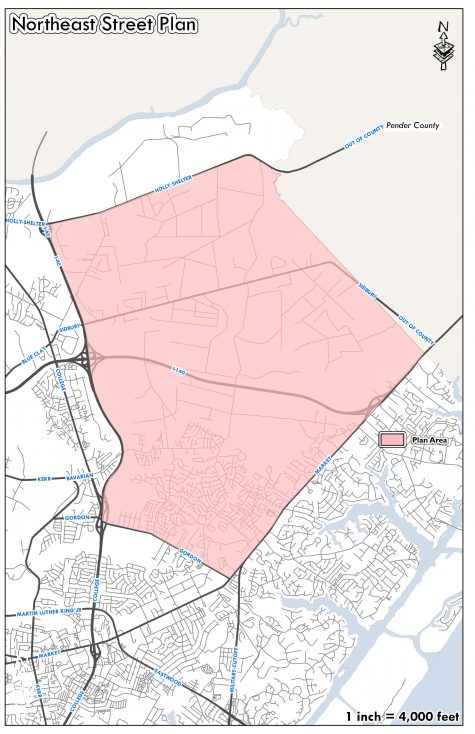 The study area for the county's street plan, which is expected to wrap up in early 2019. (Port City Daily photo / New Hanover County)