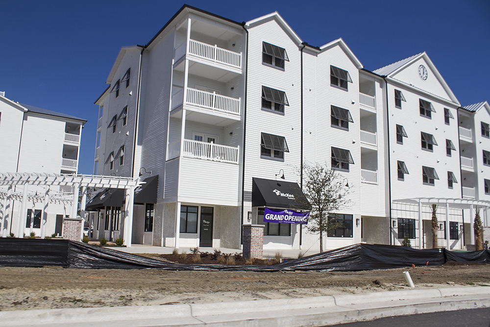 Mixed use, utilized in Harington Village in Leland, is a zoning designation that allows multi-story residential units with commercial use on the first floor. (Port City Daily photo/Johanna Ferebee)