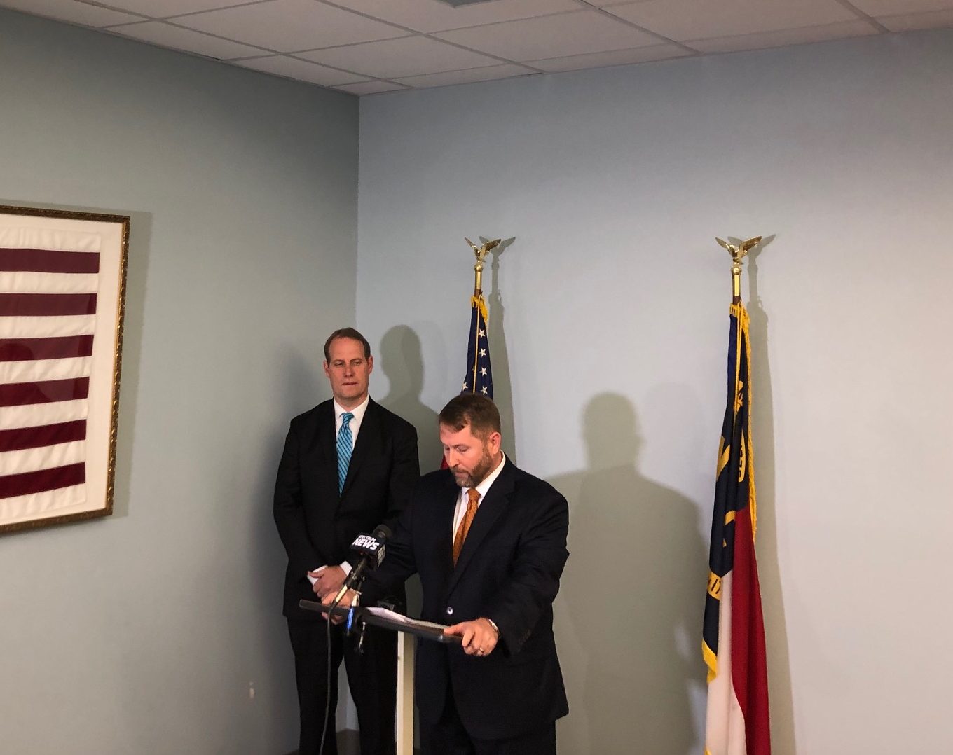 District Attorney Ben David (left) and Assistant District Attorney Jason Smith (right) discuss the use of force of a Pender County Sheriff's Office deputy. (Port City Daily photo / Michael Praats)