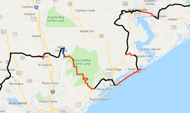 The Mountains to Sea Trail as it passes through Pender County on its way to Topsail Island. (Port City Daily photo/Courtesy Friends of the Mountains-to-Sea Trail)