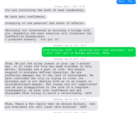 Text messages between Jeff Kentner and Deputy City Manager Thom Moton. (Port City Daily / Courtesy City of Wilmington) 