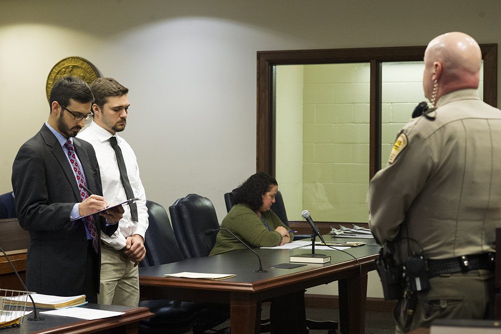 Alex Hollinger had his first appearance on Monday after shooting and killing his neighbor's dog (Port City Daily/Mark Darrough)