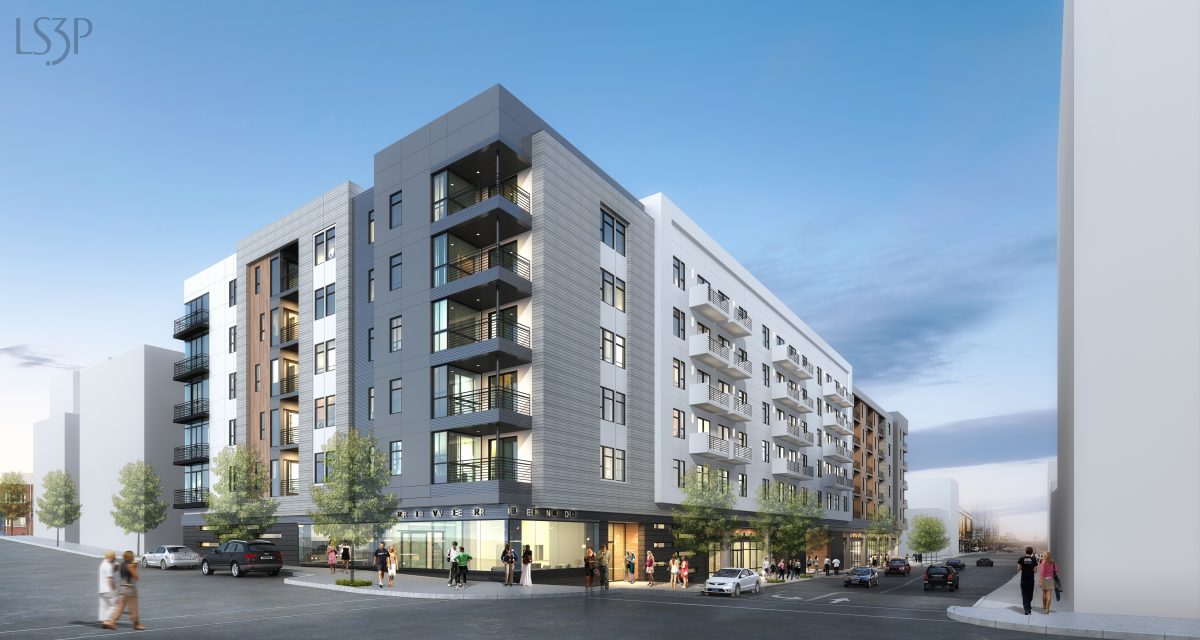Artist's rendering: Looking southwest from the corner of Walnut and 2nd street showing the residential entry off second street. (Port City Daily photo / Courtesy LS3P)