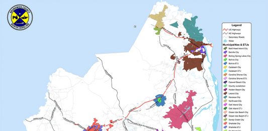 Of the eight already established extraterritorial jurisdictions in Brunswick County, none are located among the county's northern municipalities. Areas of the Carolina Shores ETJ have since been removed from this 2009 county ETJ map. (Port City Daily photo/Courtesy Brunswick County Geographic Information Systems)