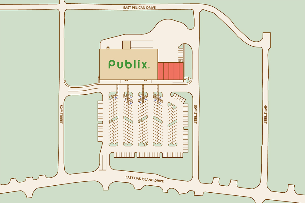 Plans for the Oak Island Marketplace anchored by Publix show five adjacent retail locations. (Port City Daily/Courtesy Halpern Enterprises)