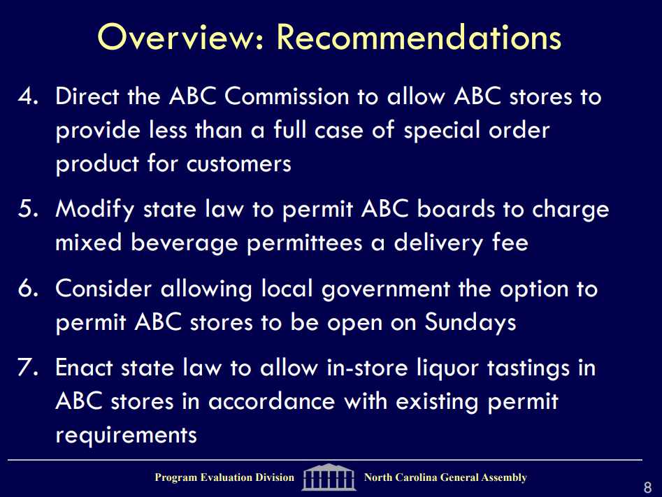 The official recommendations on updating the state's liquor laws from the Feb. 11, 2019 report. (Port City Daily image / North Carolina State Legislature).