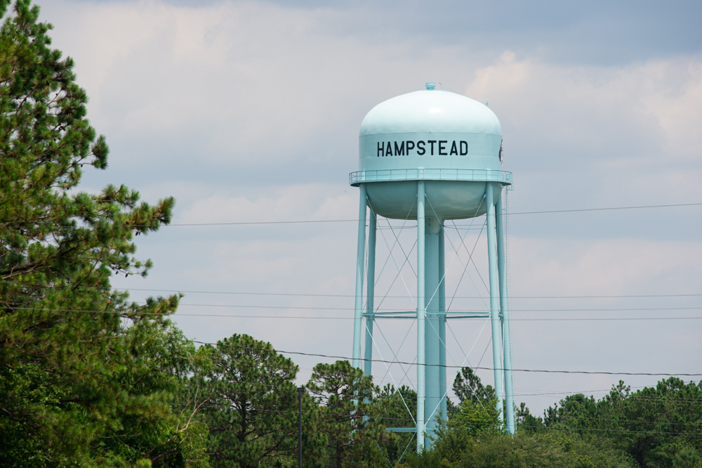 One of two water tanks supplying the Hampstead area that ran dry over Memorial Day Weekend, when the county's water capacity reached 97 percent. (Port City Daily photo/Mark Darrough)