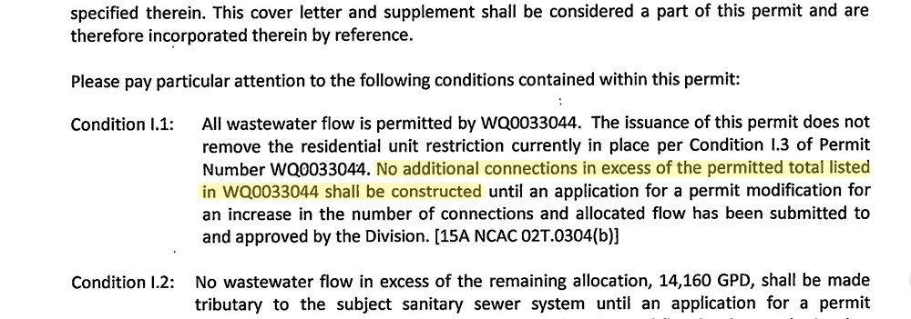 In July 2018, DEQ told Compass Pointe it could not construct any new connections after the department discovered the development built over its permitted connections. (Port City Daily screenshot/Courtesy N.C. Department of Environmental Quality)