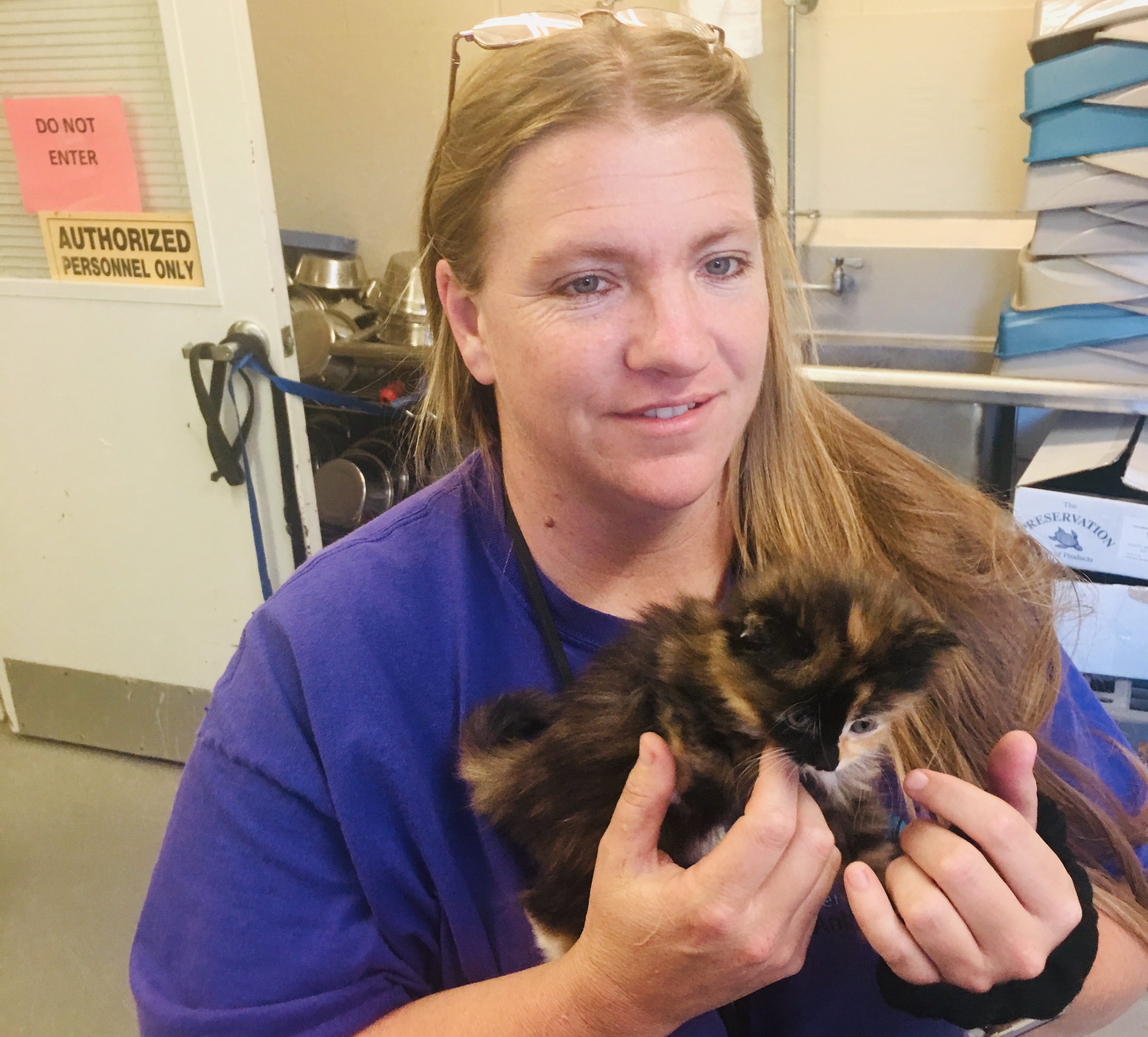 Pender County Animal Shelter Manager Jewell Horton and Puzzles. (Port City Daily photo / Samira Davis)