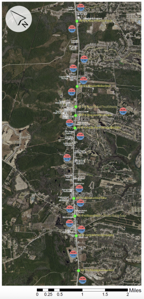 Average daily traffic congestion comparisons for the year 2040, using projections gathered during the initial design of the Hampstead Bypass. (Port City Daily photo/Courtesy NCDOT)
