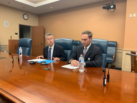 New Hanover County Manager Chris Coudriet (left) and NHRMC President and CEO John Gizdic. (Port City Daily photo / Benjamin Schachtman)