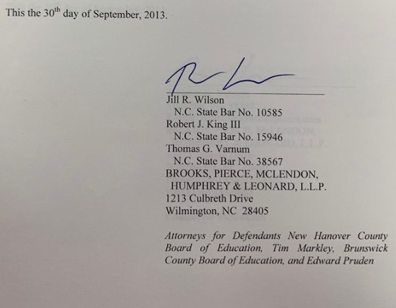 In 2013, Jill R. Wilson defended Superintendent Tim Markley and the Board of Education in Superior Court. (Port City Daily photo / File)