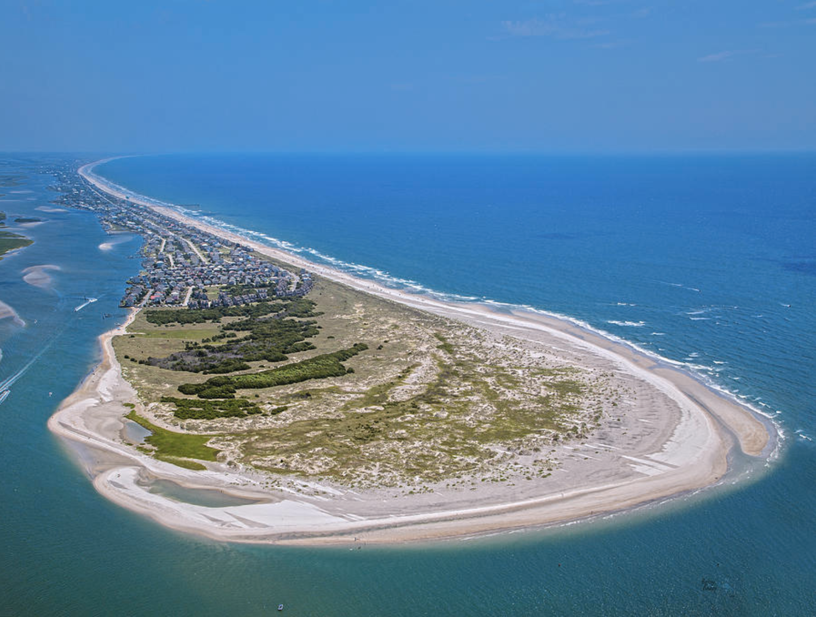 More than 100 acres of open land on Topsail Island, which has slowly built up sand coming from the north end over the years, has been listed for sale at $7.9 million. This aerial image was taken by photographer Betsy Knapp in 2016. (Port City Daily photo/Courtesy Betsy C. Knapp)