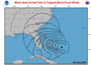 Storm-force winds can be expected early Wednesday (Port City Daily/NOAA)