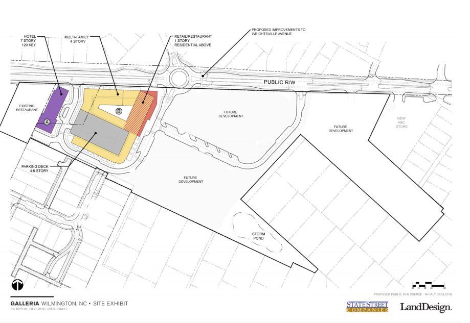 Plans for the first phase of the Galleria project include a hotel and mixed-use buildings. (Port City Daily photo / State Street Companies)