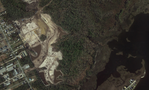 An aerial image taken in March 2019 shows the four future retention ponds of the Waterside development. (Port City Daily photo/Courtesy Google Earth)