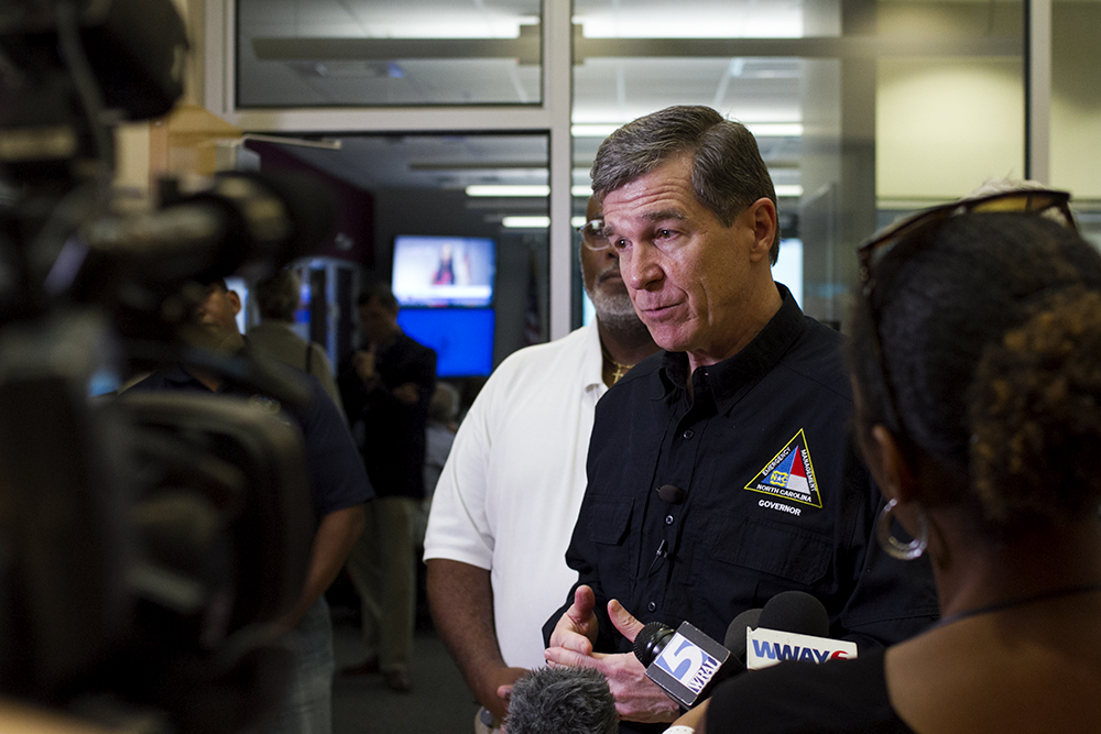 North Carolina Governor Roy Cooper addresses members of the press Tuesday at the New Hanover County Emergency Operations Center. (Port City Daily photo/Johanna Ferebee)