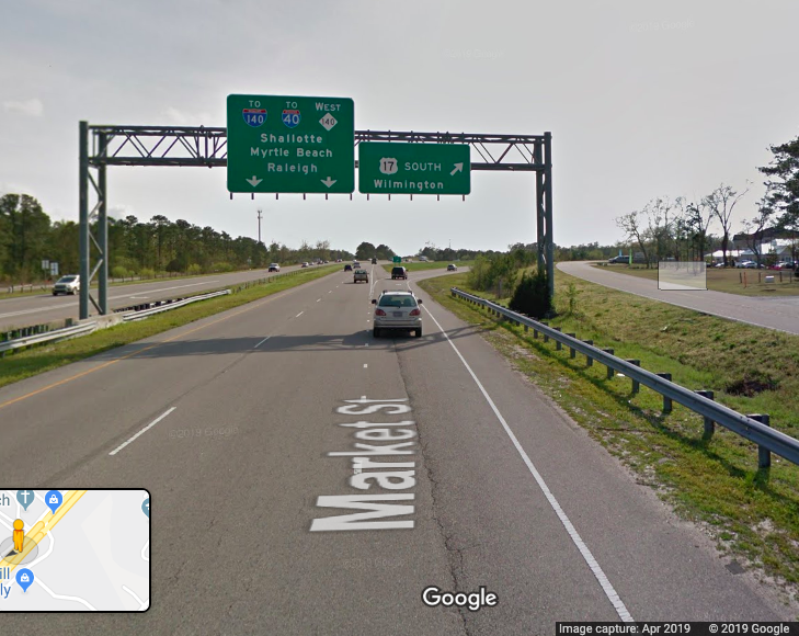 The exit ramp onto Market Street from U.S. 17 (Port City Daily/File)
