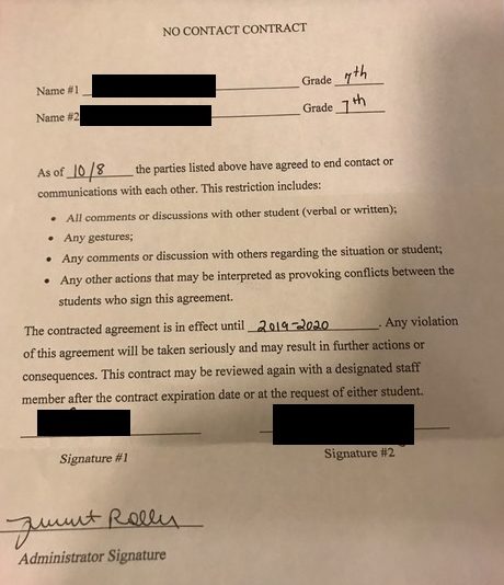 The student 'no contact contract.' (Port City Daily photo / Contributed)