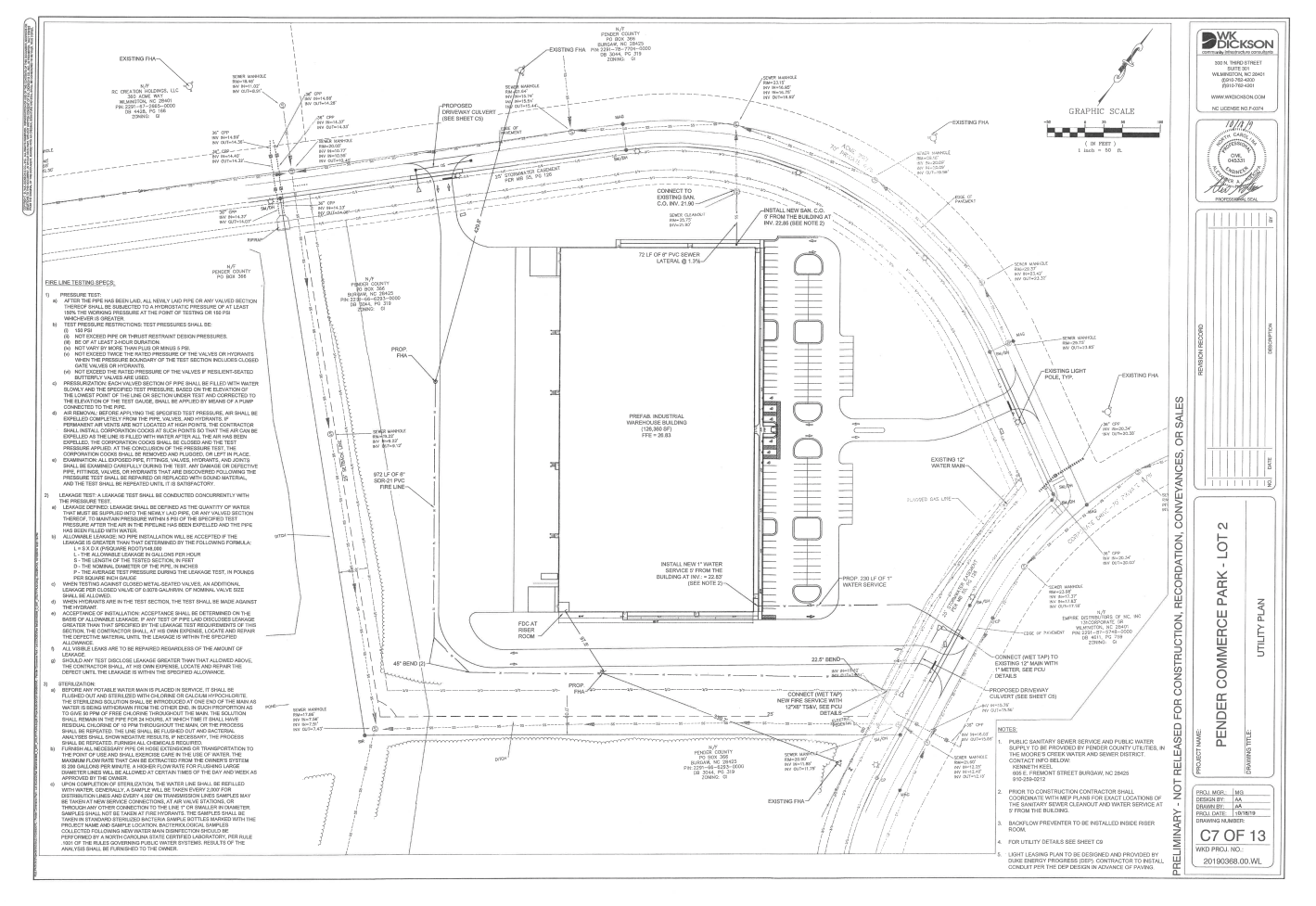 Plans for the industrial building were submitted to Pender County earlier this week for a 15-acre site in the center of Pender Commerce Park, land pictured here to the right (southeast) of Acme Way. (Port City Daily photo/Mark Darrough)