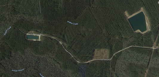 Only a fraction of the 2,200 acres of Juniper Swamp can be used by Surf City for the disposal of treated wastewater. (Image courtesy Google Earth)