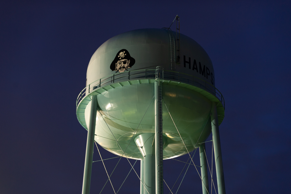 Pender County is looking to drill three wells at a cost of $375,000 to increase water supply in the Hampstead are by roughly 67 percent. The area is currently supplied by two water tanks; one, pictured, is just north of Topsail Middle School. (Port City Daily photo/Mark Darrough)