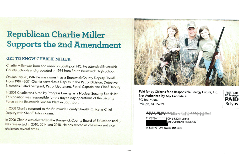 Political advertisements that feature Charlie Miller are the subject of a North Carolina State Board of Elections complaint filed by Miller's former opponent. (Port City Daily photo/Courtesy NCSBE complaint)
