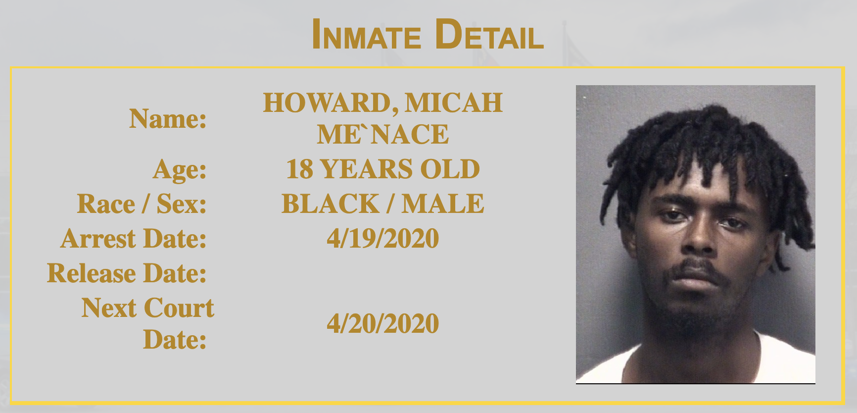 Micah Me’Nace Howard, 18, was arrested on Sunday by the Wilmington Police Department in conjunction with the N.C. Highway Patrol. (Photo courtesy New Hanover County Sheriff’s Office)