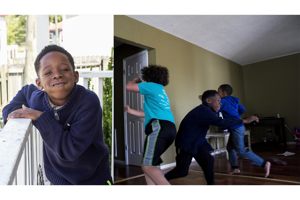 Nasir Nelson (left) and Jeremiah Hewitt, Nasir, and Kayden Scott play in Tiffany Bradley's home. (Port City Daily photo/Johanna F. Still)