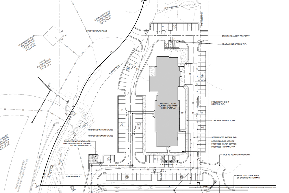 A 93-room hotel is planned adjacent to the Waterford Harris Teeter in Leland. (Port City Daily photo/Courtesy Town of Leland)