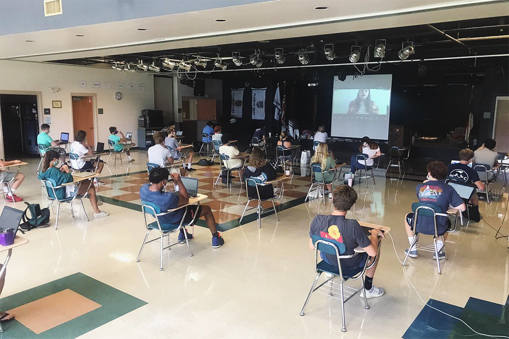 Senior High School students attend a help session on college applications last week at Cape Fear Academy as the private school prepares to reopen in-person with extensive Covid-19 protocols in place. (Port City Daily photo/Courtesy Cape Fear Academy)