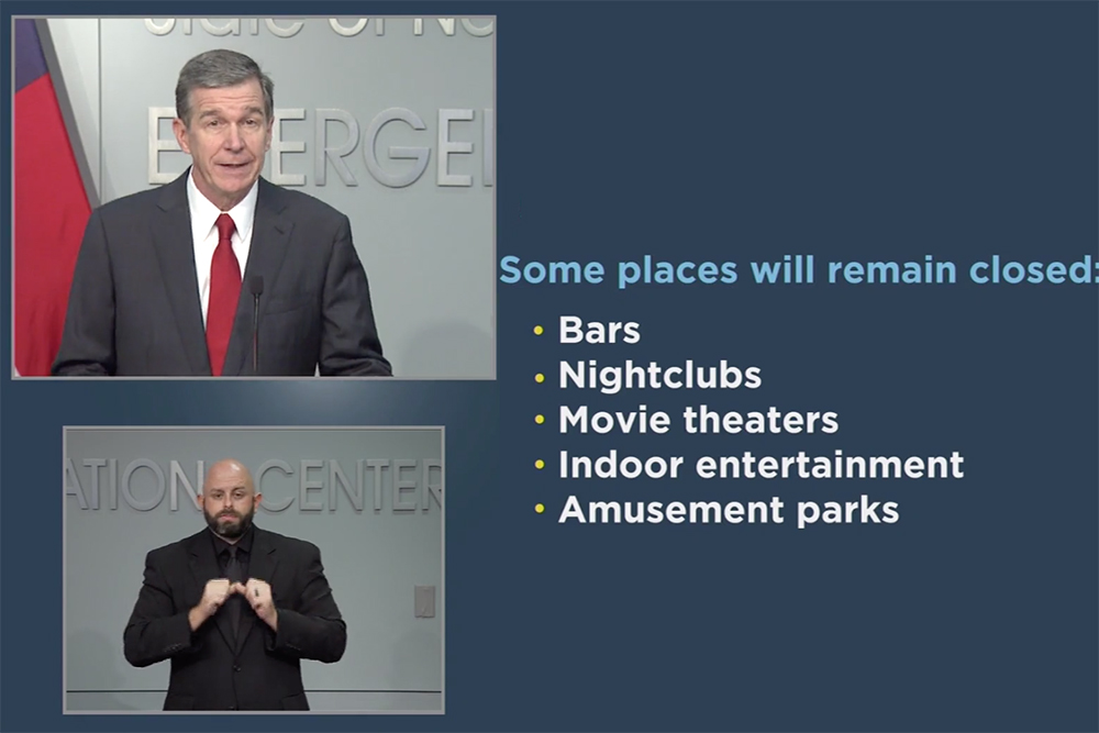 Bars and other indoor entertainment spaces will remain closed as North Carolina moves into phase 2.5 Friday. (Port City Daily photo/Courtesy Governor Roy Cooper) 