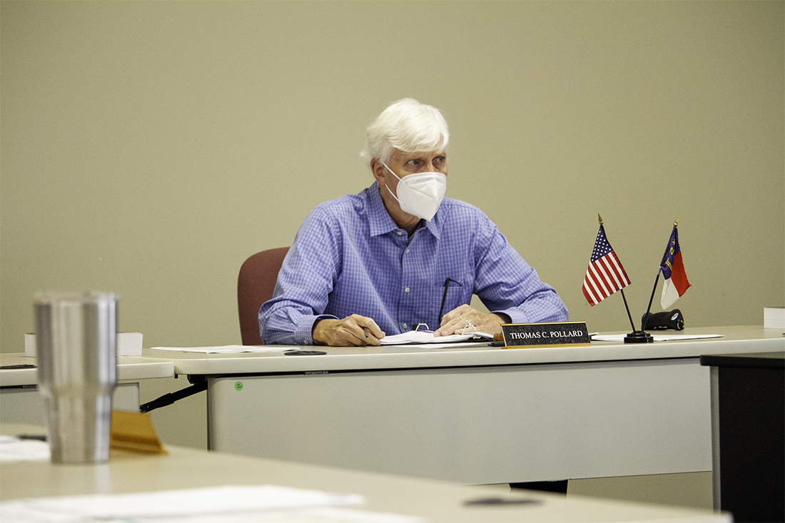 New Hanover County Board of Elections Chair Thomas Pollard addresses the board regarding an election protest filed late Thursday by Supreme Court Justice Paul Newby. (Port City Daily photo/Johanna F. Still)