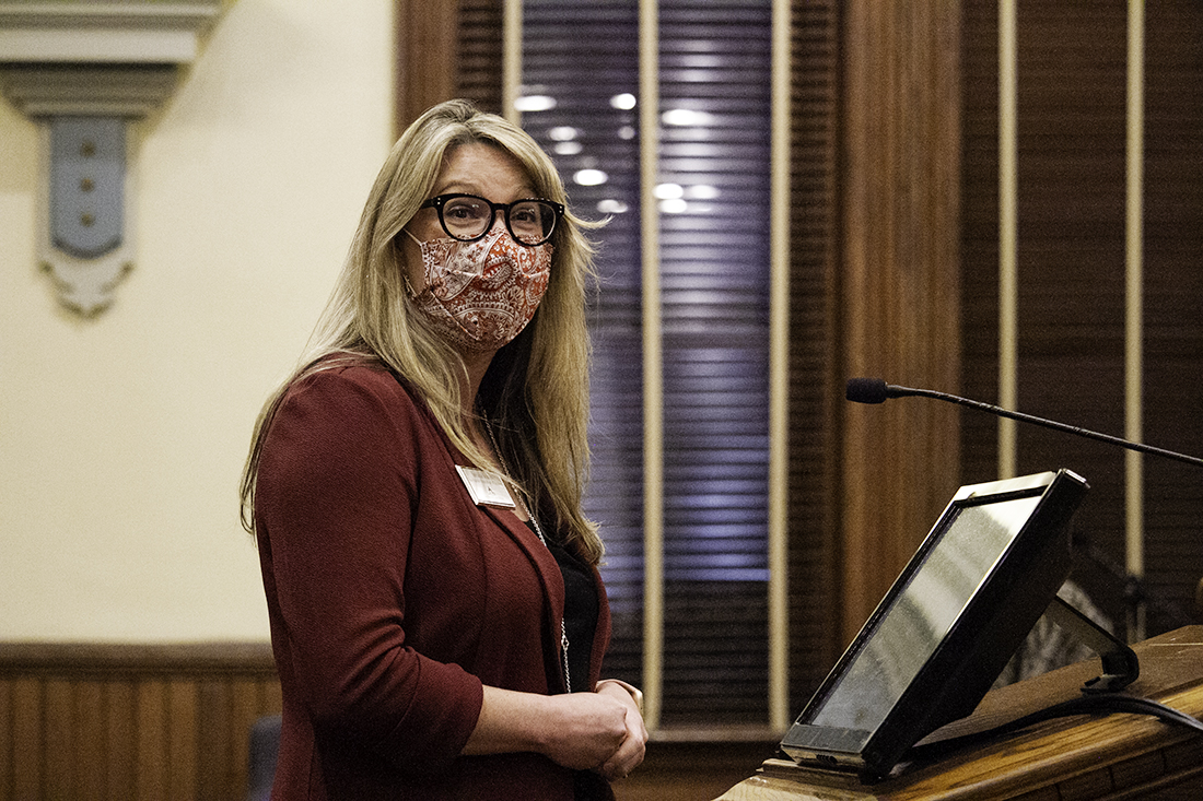 NHCS Board of Education Chair Stefanie Adams thanks New Hanover County Commissioners for making the $2.75 million appropriation. (Port City Daily photo/Johanna F. Still)