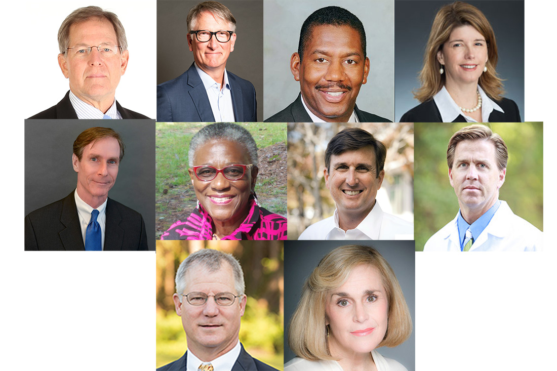 Not pictured: Shannon Winslow. (Top row, from left to right) Bill Cameron, Stedman Stevens, Cedric Dickerson, Michele Holbrook; (middle row) Spence Broadhurst, Dr. Virginia Adams, Chris Boney, Dr. Patrick Maguire; (bottom row) David Sprunt, Hannah Gage.