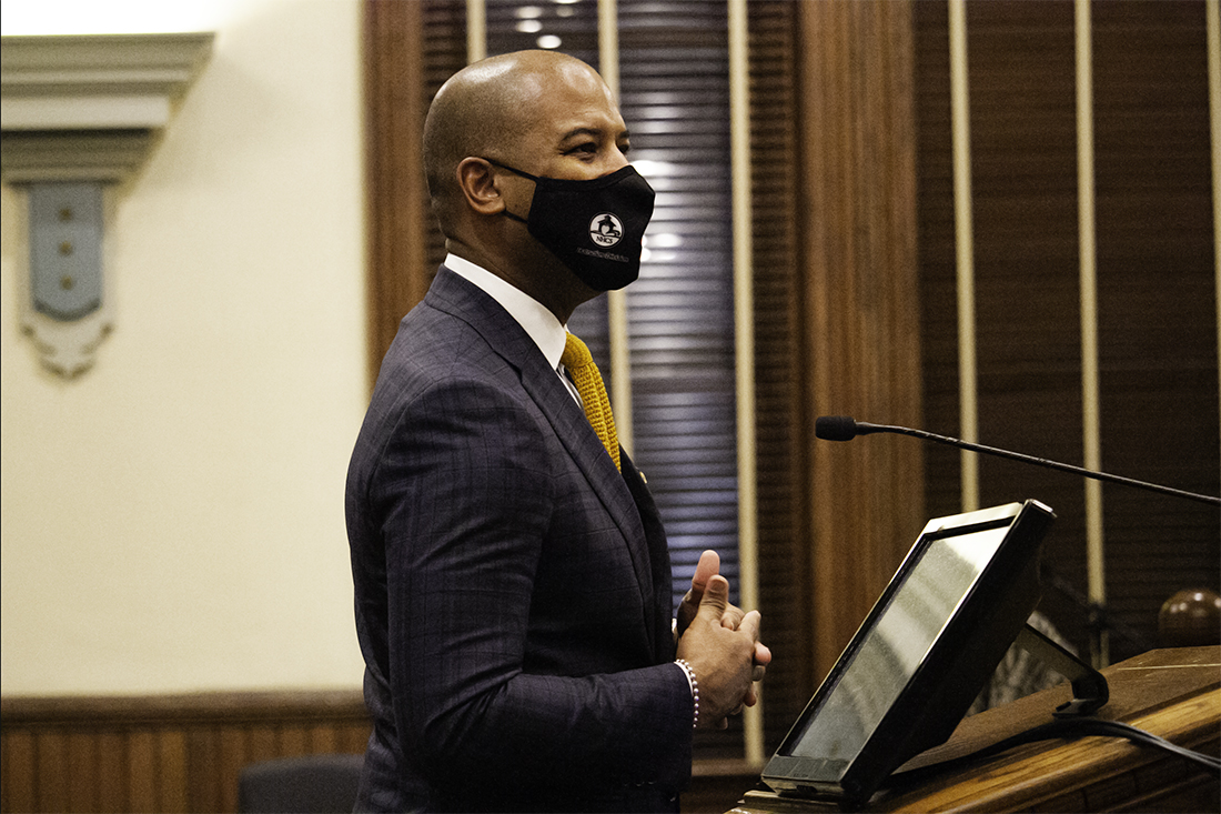 New Hanover County Schools Superintendent Dr. Charles Foust thanks New Hanover County Commissioners for finding the funding to give all school employees a $750 boost before Christmas. (Port City Daily photo/Johanna F. Still)
