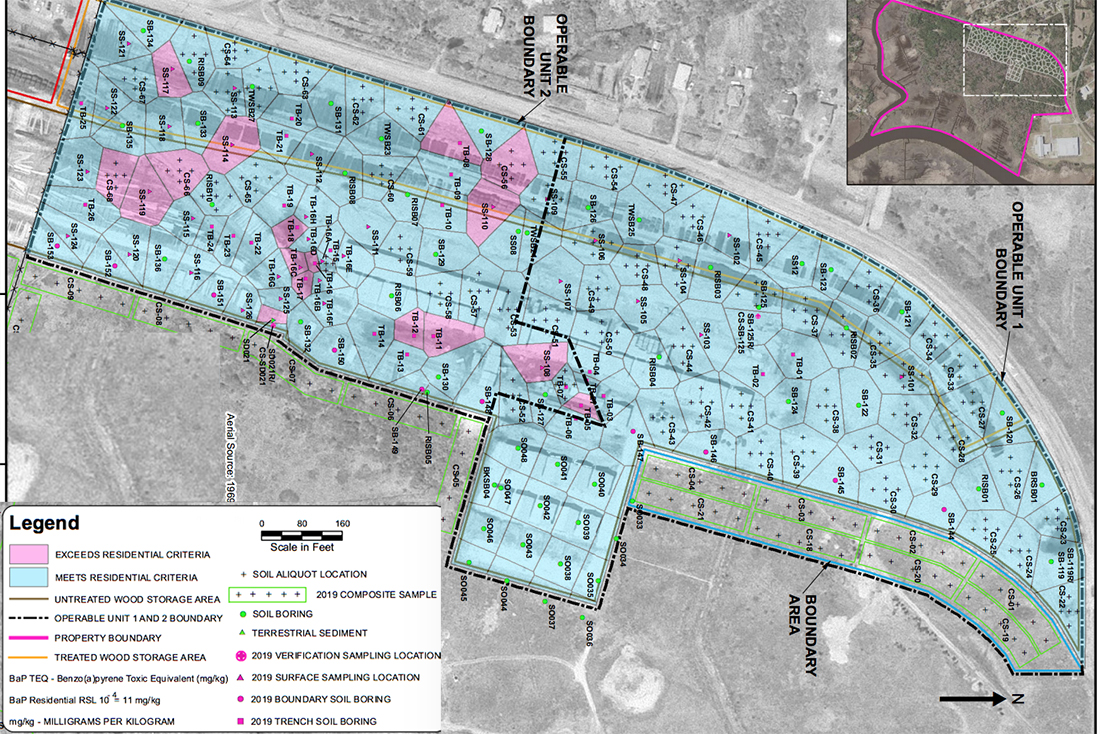 Extensive soil sampling at a section of the Navassa Superfund site found several portions of the area aren't fit for residential use without remediation. Image edited to fit dimensions. (Port City Daily photo/Courtesy EPA)