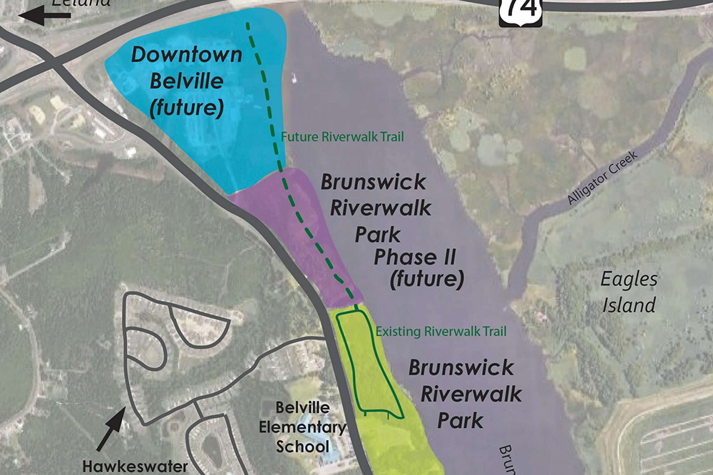 The Town of Belville Vision 2030 plan focuses on redeveloping the downtown area and possibly extending the Brunswick Riverwalk Park further north along the Brunswick River. (Port City Daily photo/Courtesy Town of Belville)
