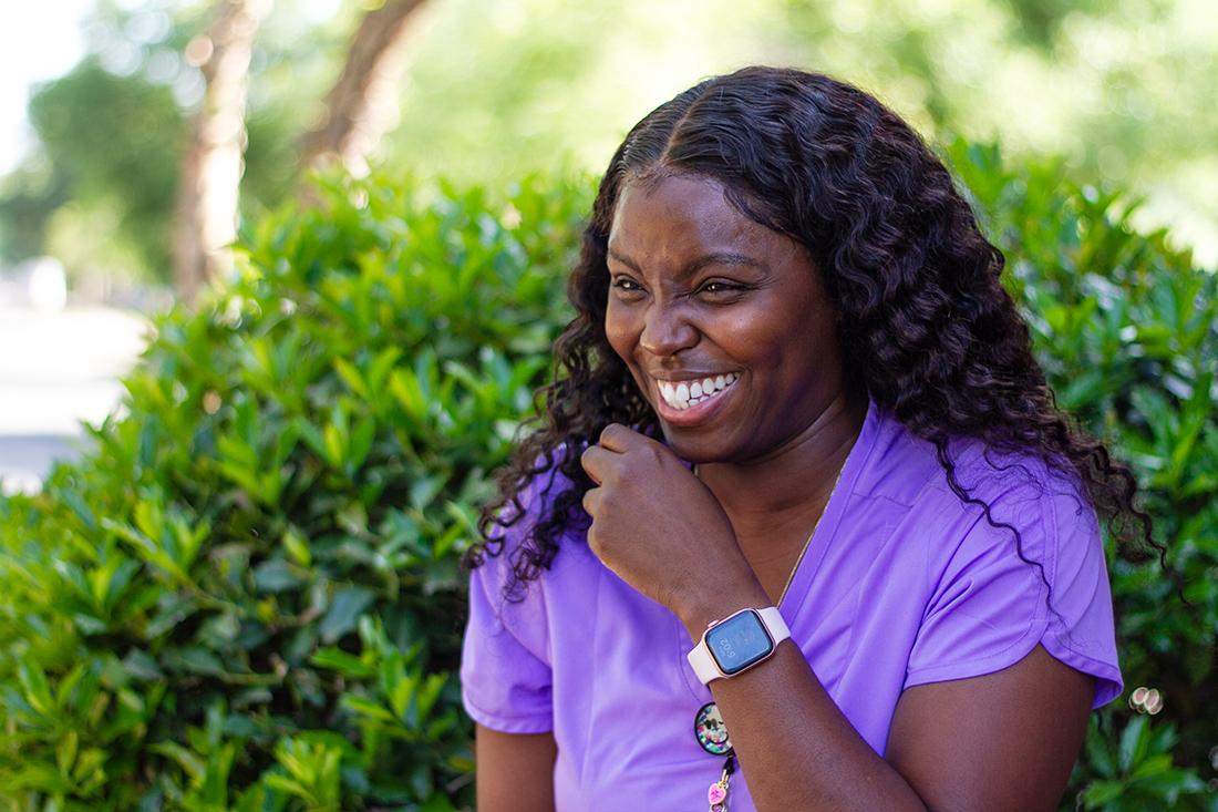 Candace Doe waits to pick up her kids from after school care after wrapping up her day as a nurse at the VA. (Port City Daily photo/Johanna F. Still)