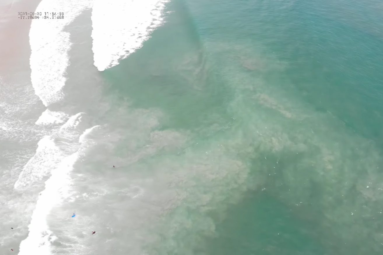 A multitude of rip currents formed along the southeastern coastline Friday as then-Hurricane Henri made its way to the U.S. east coast. (Port City Daily photo/ Courtesy Wrightsville Beach Fire Department)
