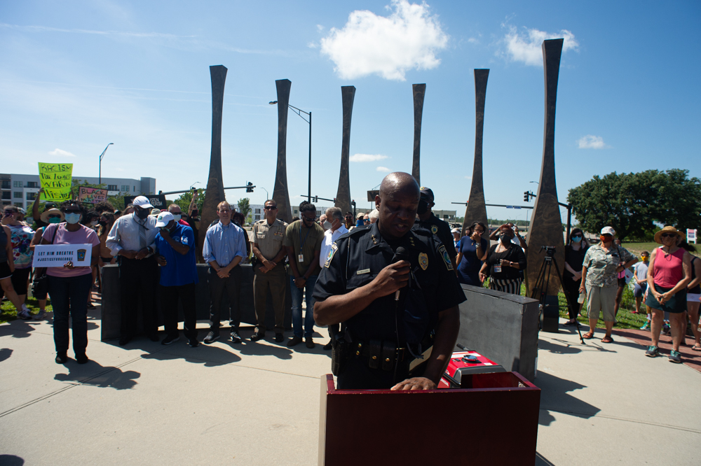 WPD Interim Police Chief Donny Williams speaks at a peace gathering at 1898 Memorial Park on Wednesday afternoon. (Port City Daily photo/Mark Darrough)
