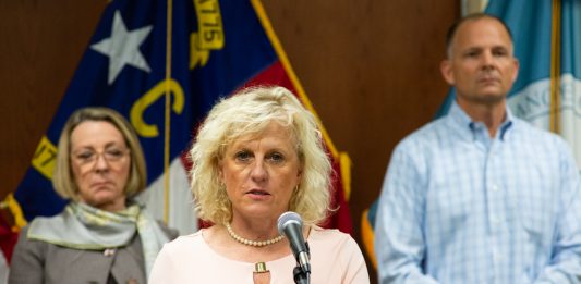 New Hanover County Chair Julia Olson-Boseman announced there are no confirmed cases of Covid-19 in the county at a press conference on Monday afternoon. (Port City Daily photo/Mark Darrough)
